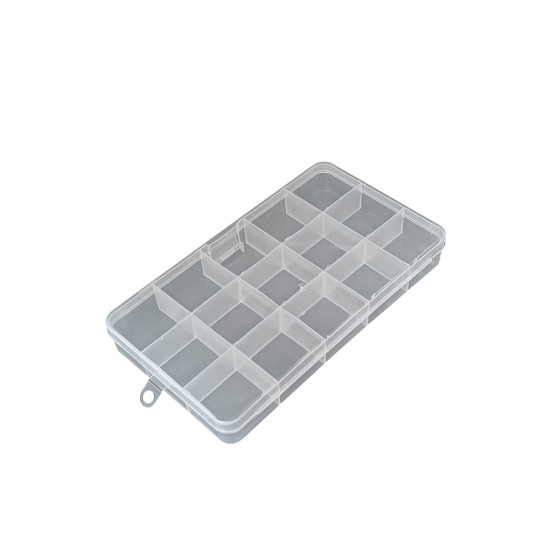 15 Bölmeli Kolye, Yüzük, Takı Düzenleyici Organizer Plastik Şeffaf Kutu 10x17x2cm