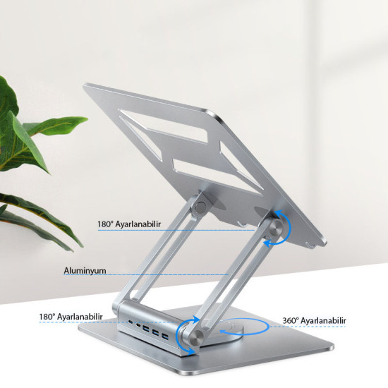 Type-C Ergonomik Dizüstü Bilgisayar Standı ve Bağlantı İstasyonu